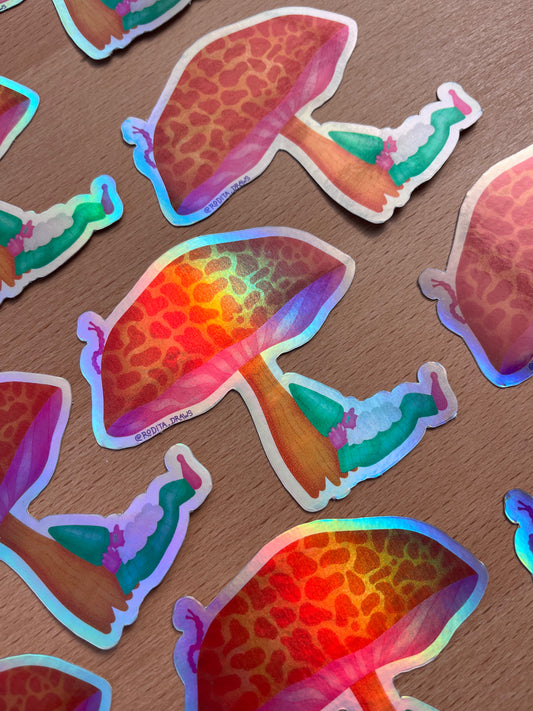 Mushroom Gnome Holographic Sticker
