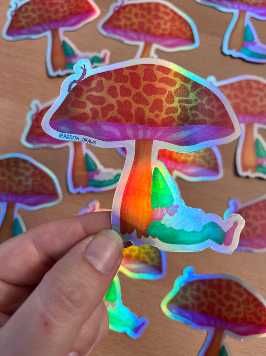 Mushroom Gnome Holographic Sticker