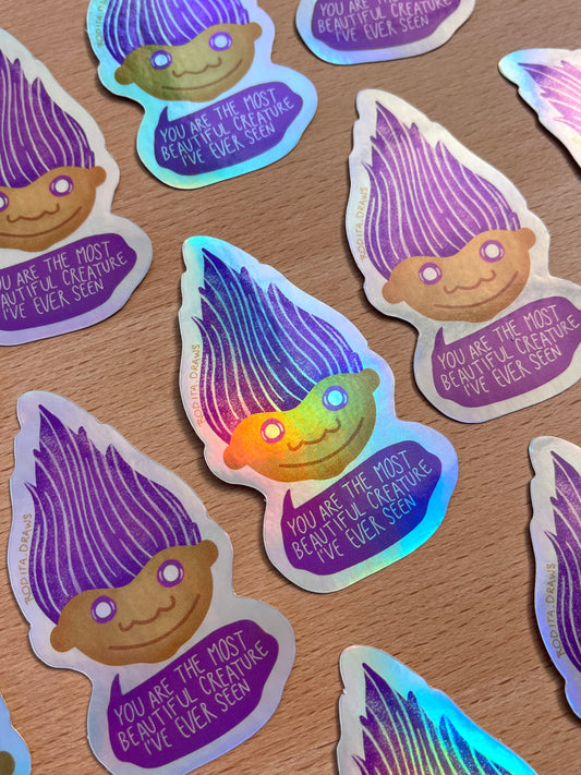 Cute Troll Holographic Sticker